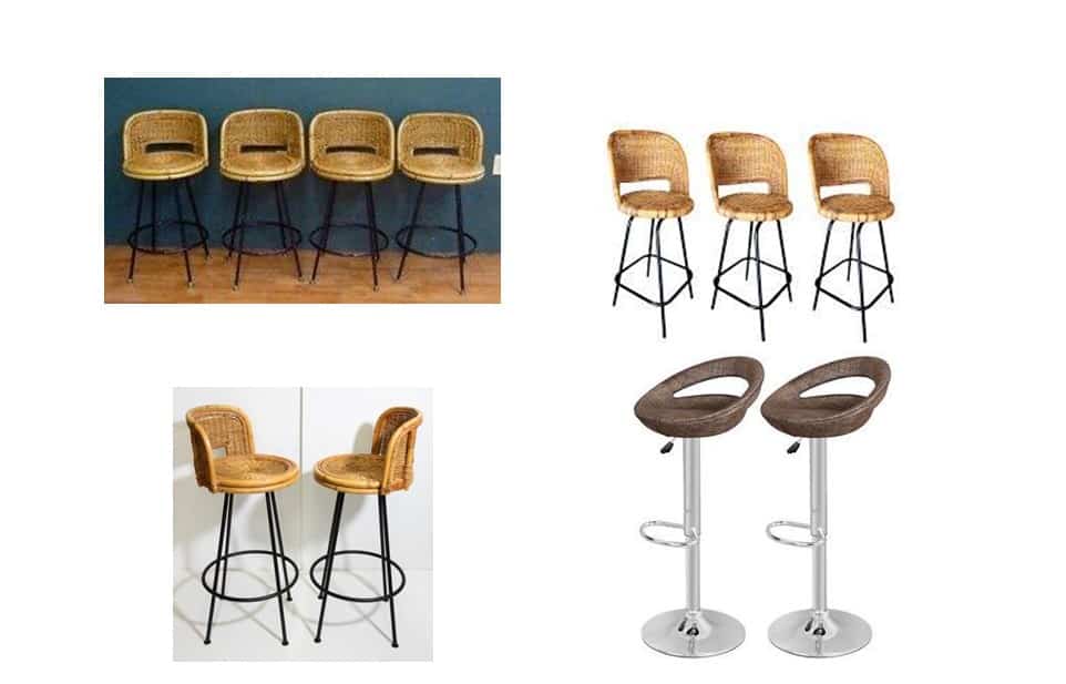 Wicker Bamboo Swivel Bar Stools