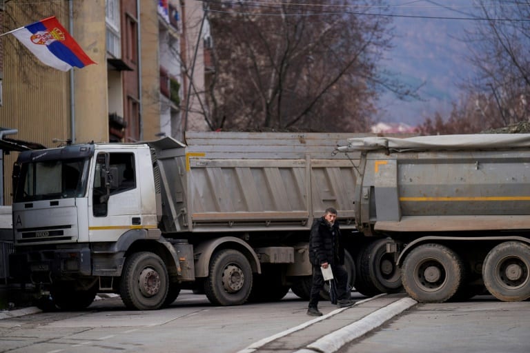 After roadblocks were erected Kosovar police and peacekeepers