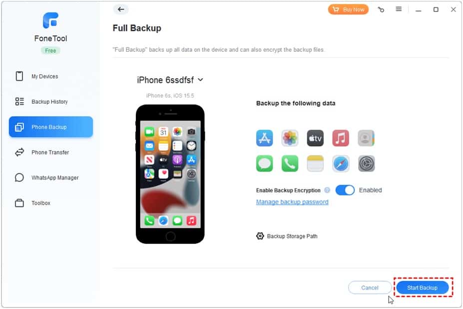 Backup entire iPhone with FoneTool