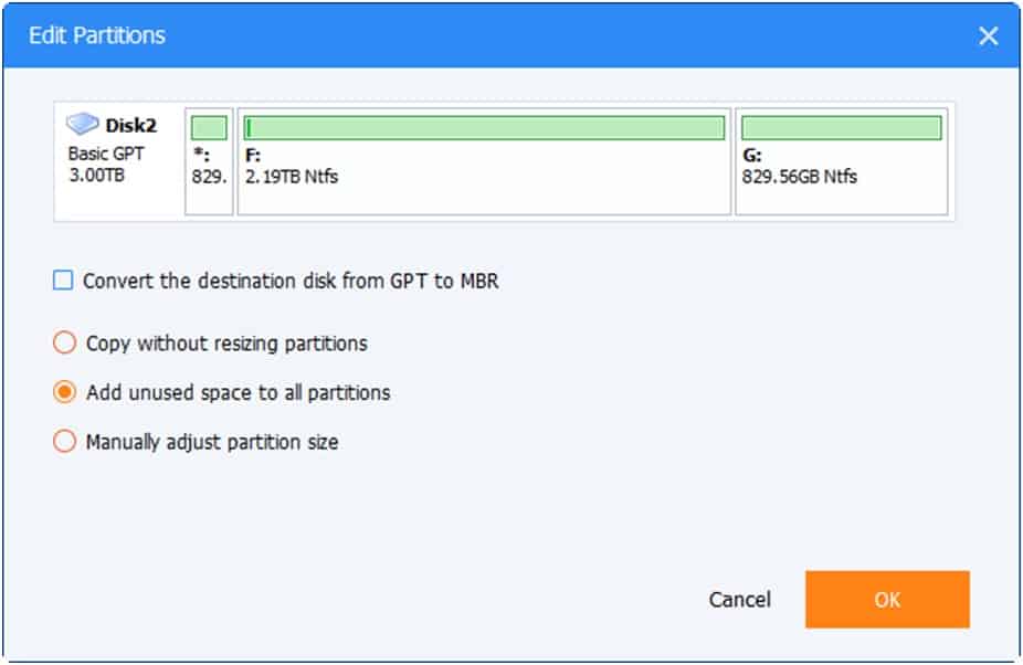avoid unallocated space after cloning