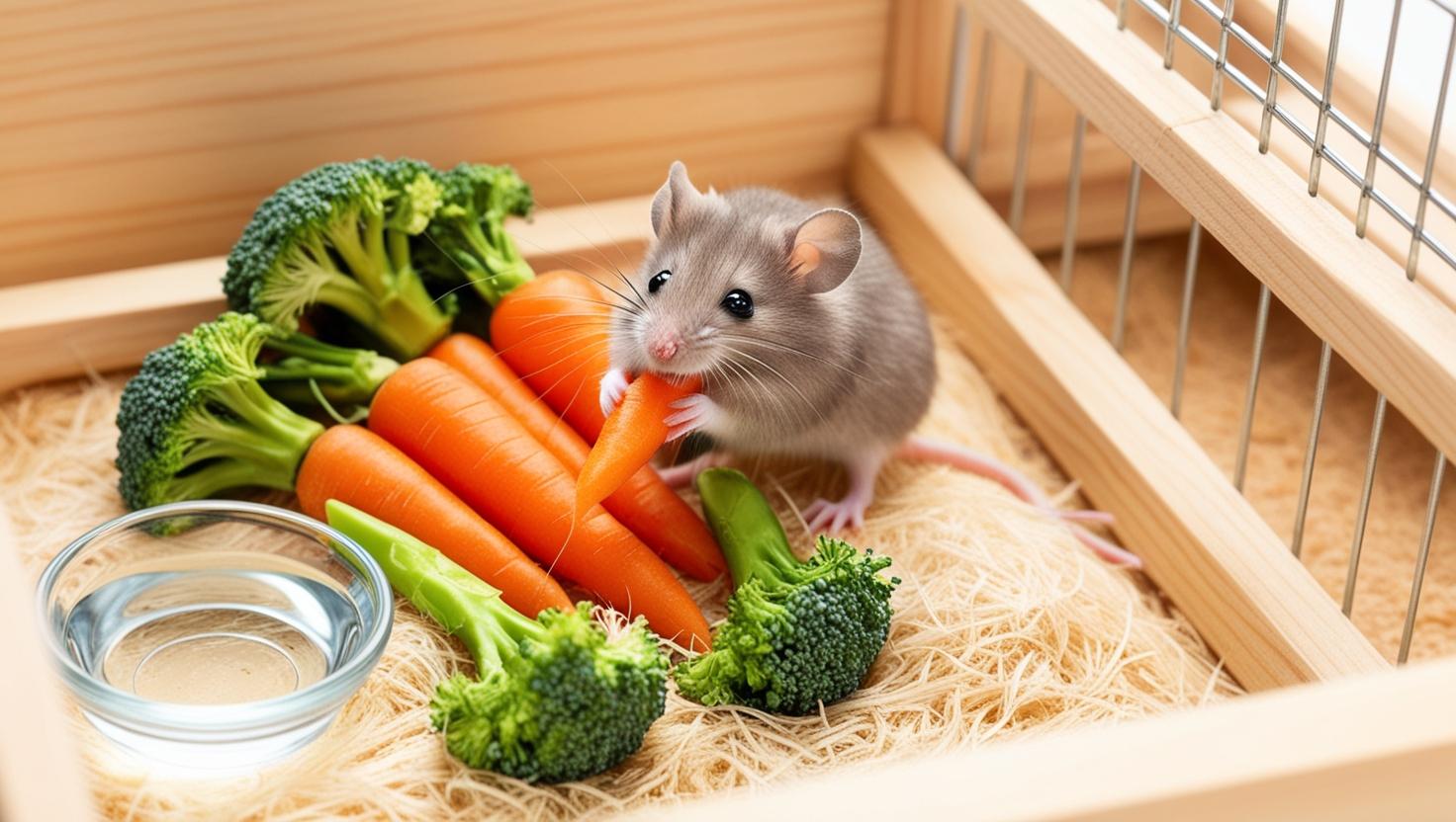 pet mouse eating fresh vegetables